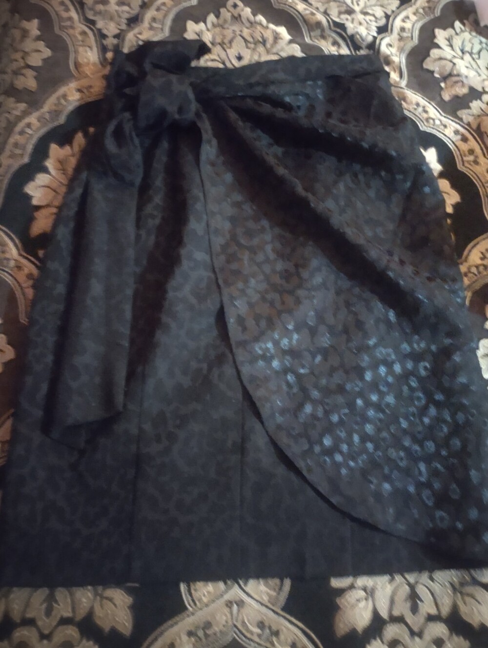 BCBG Black Textured Wrap Skirt with Bow